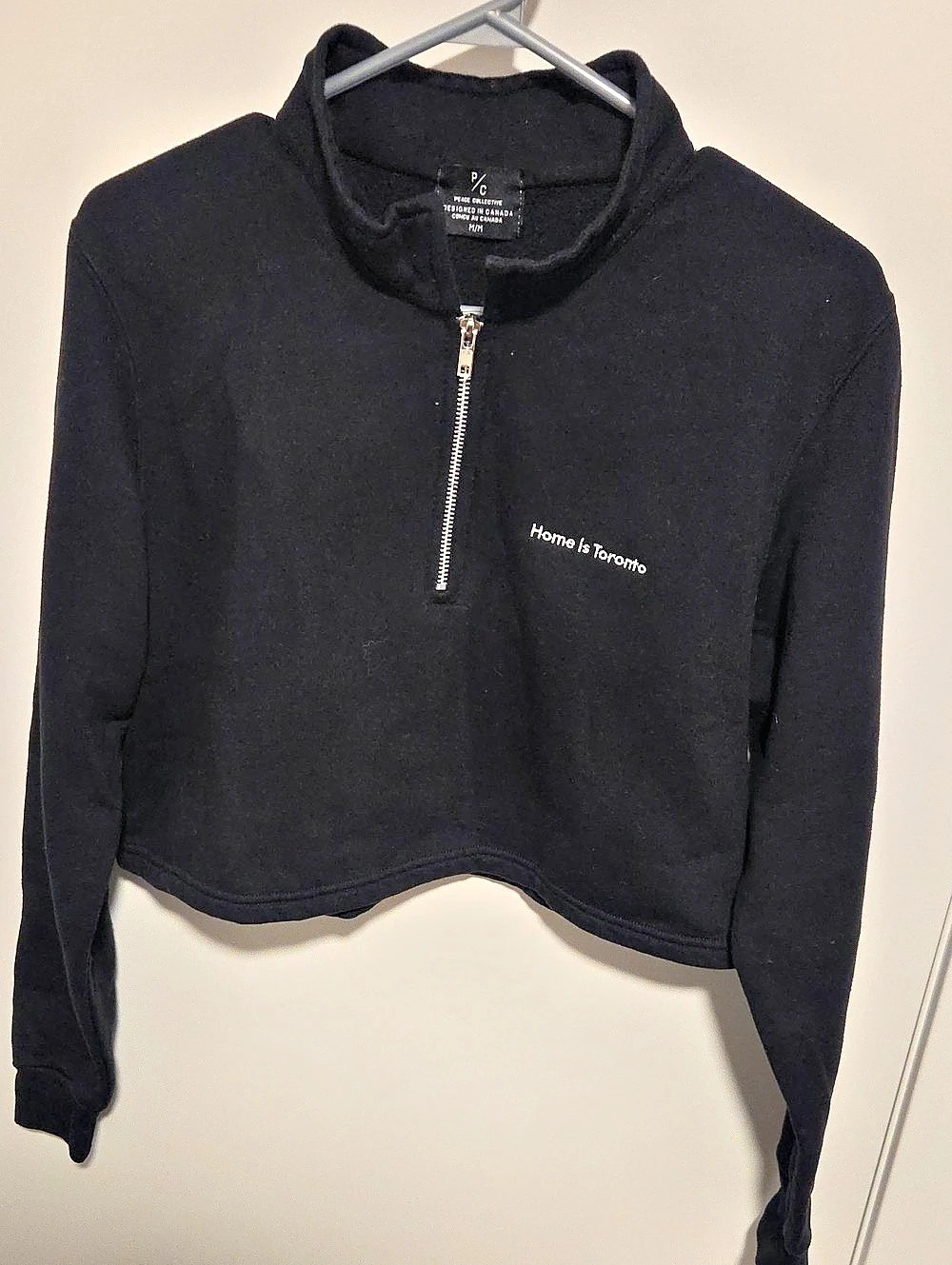 Peace Collective Cropped Quarter-Zip Sweatshirt in Black Medium Home Is Toronto